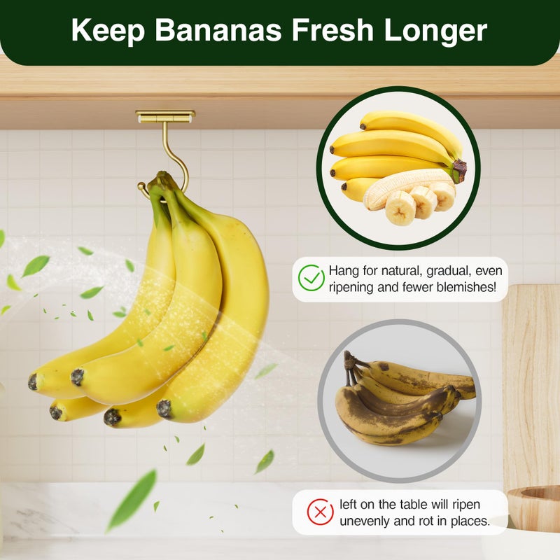 Josmimic Under Cabinet Banana Hook Adhesive - Sticky Banana Hanger Under Counter, Sturdy Metal Banana Holder for Hanging Bananas or Kitchen Utensil, Banana Saver, Keeps Bananas Fresh, Gold - Image 4